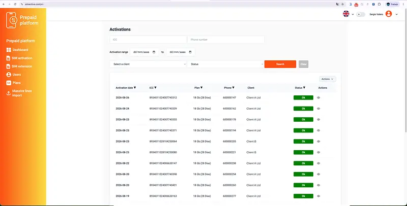 SIM B2B Platform — captura